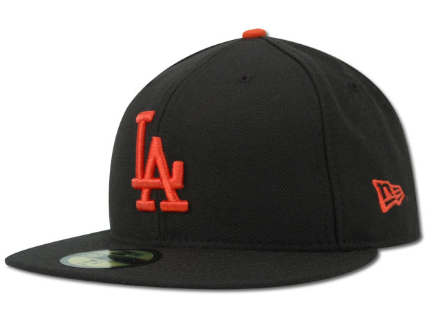LA Dodgers logo on SF Giants orange and black